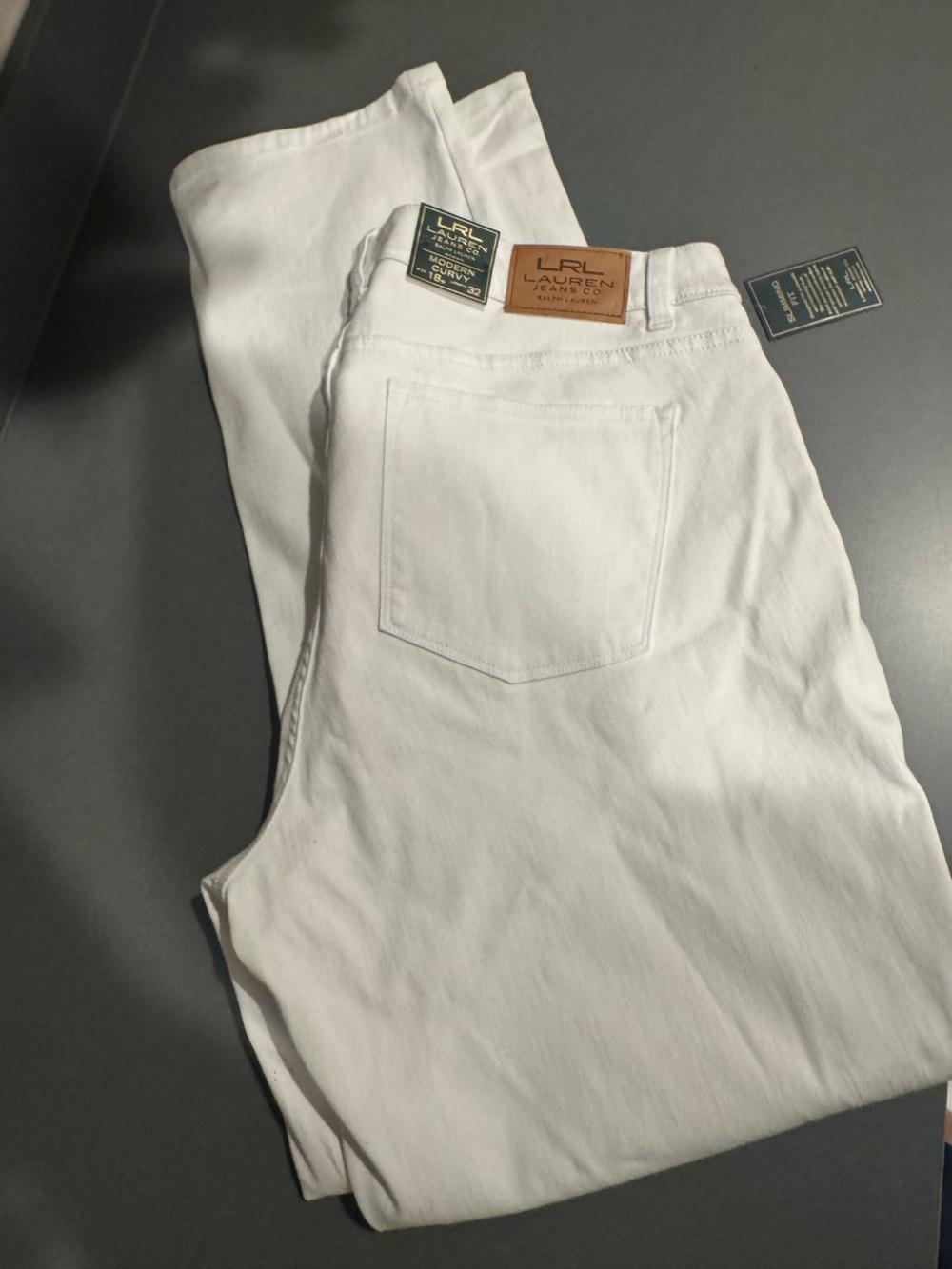 Ralph Lauren Modern Curvy White Jeans with Leather Logo Patch
